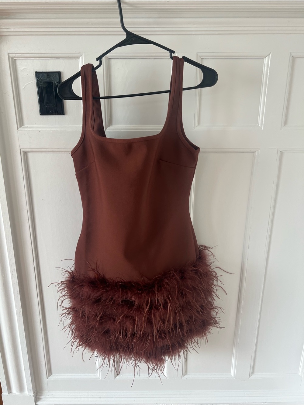 Fashion Nova Brown Remember Me Fur Trim Bandage Mini Dress - Brown